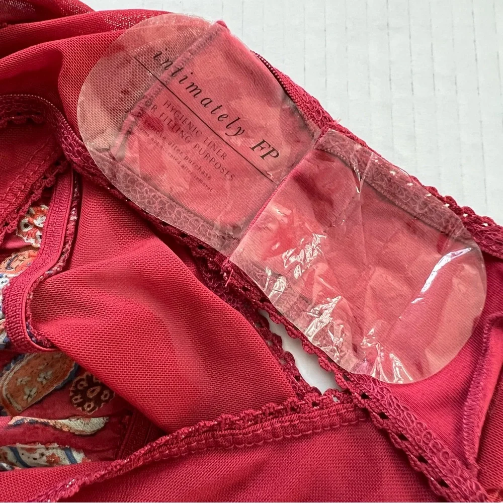 NWOT Free People Sundown Paisley Off Shoulder Bodysuit Red Vintage Combo XS/S